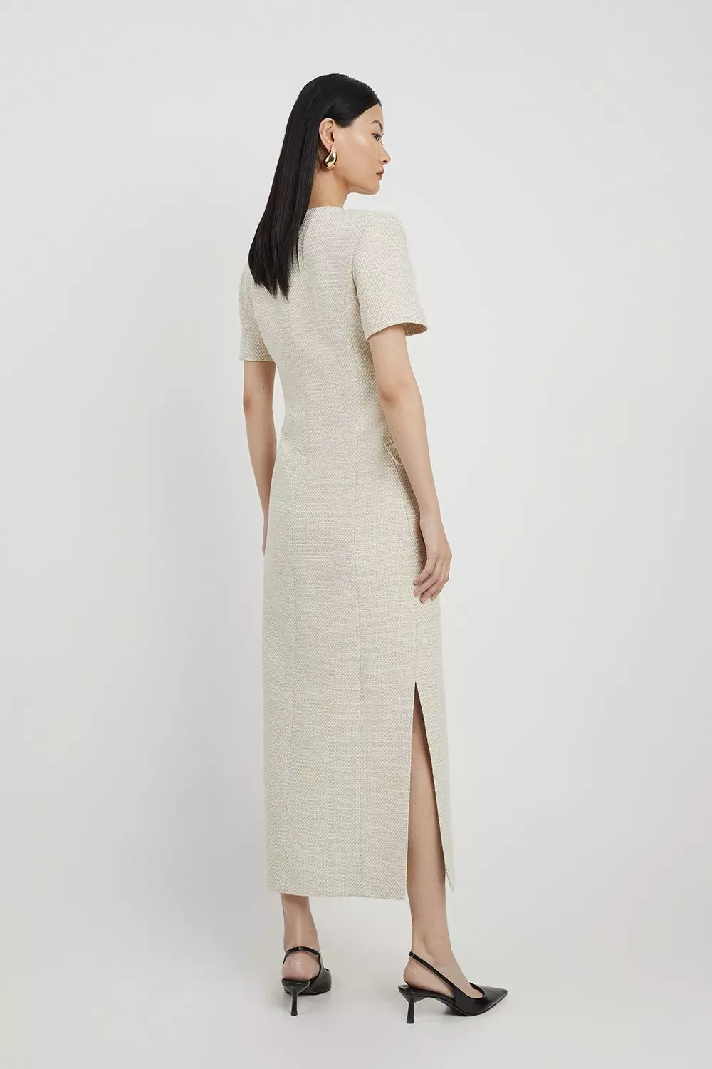 Boucle Pocket Detail Button Through Tailored Midi Dress Karen Millen