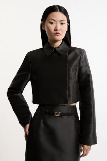 Black The Founder Satin Twill Cropped Wrap Tailored Jacket