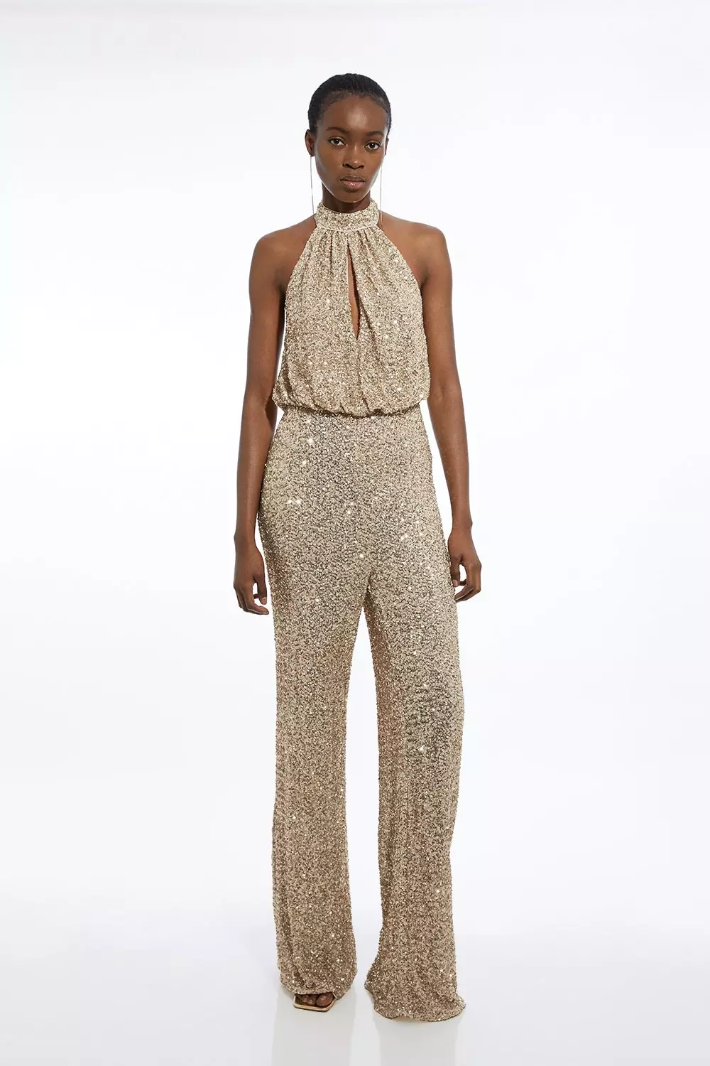 Tall Halter Jersey Stretch Sequin Wide Leg Jumpsuit Karen Millen