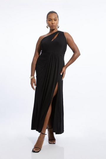 Black Plus Size Premium Viscose Jersey Bandeau Split Maxi Dress