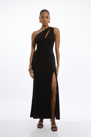 Premium Viscose Jersey Bandeau Split Maxi Dress black