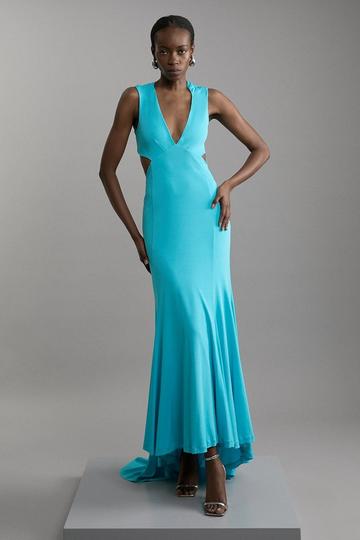 Premium Viscose Jersey Cross Back Maxi Dress aqua