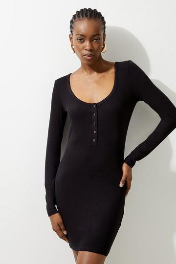 Black Petite Lux Viscose Rib Jersey Scoop Neck Mini Dress