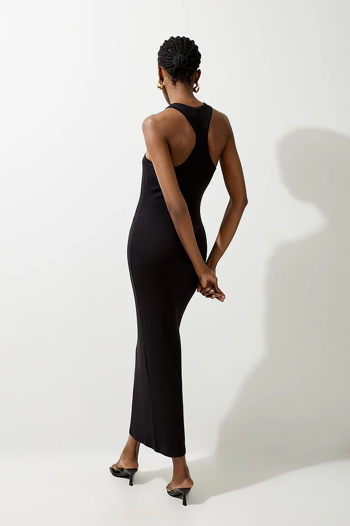 Lux Viscose Rib Jersey Racer Back Midi Dress | Karen Millen Lux Viscose Rib Jersey Racer Back Midi Dress | Karen Millen