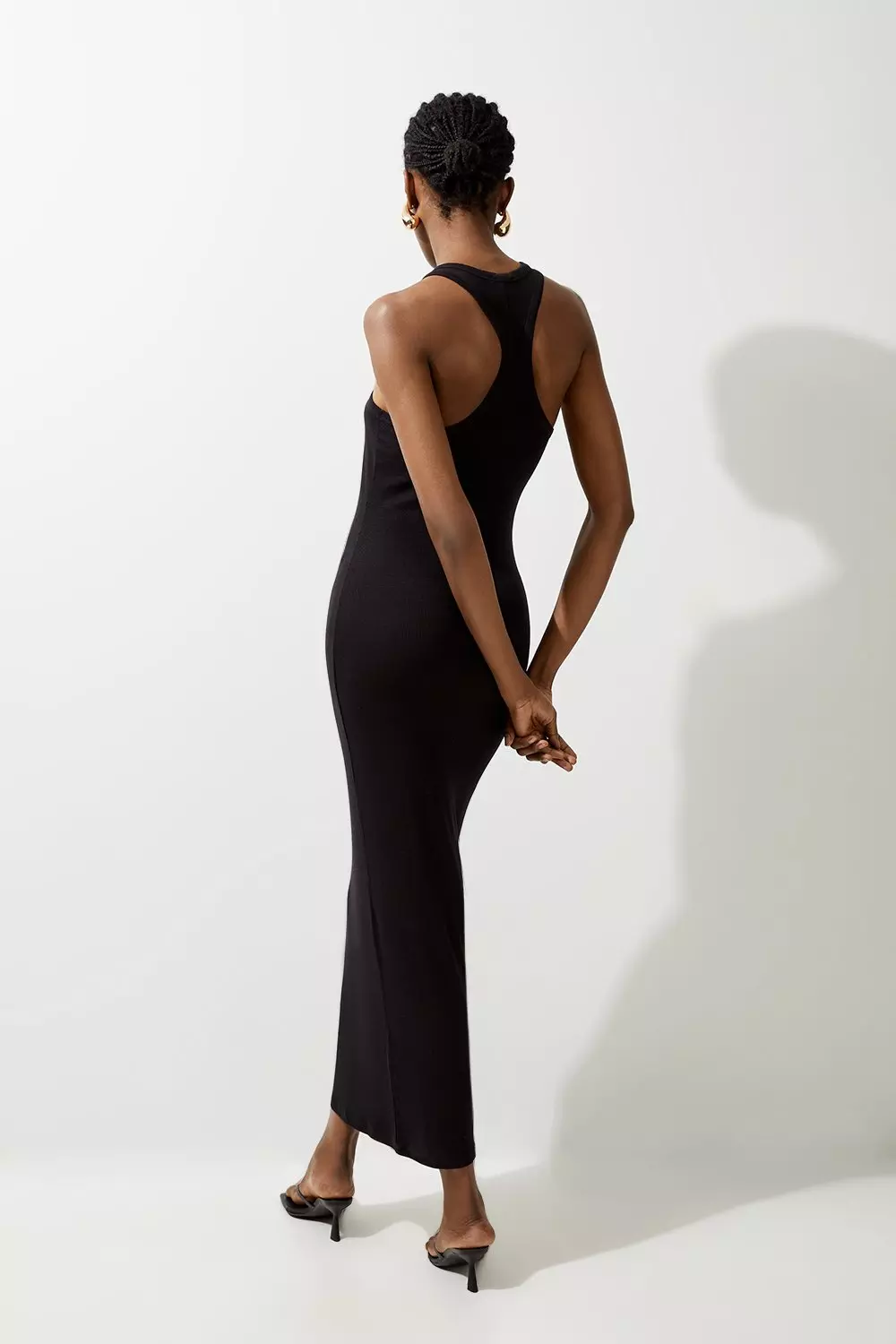 Black Micro-Ruffle Smocked Waist Maxi Tube Dress