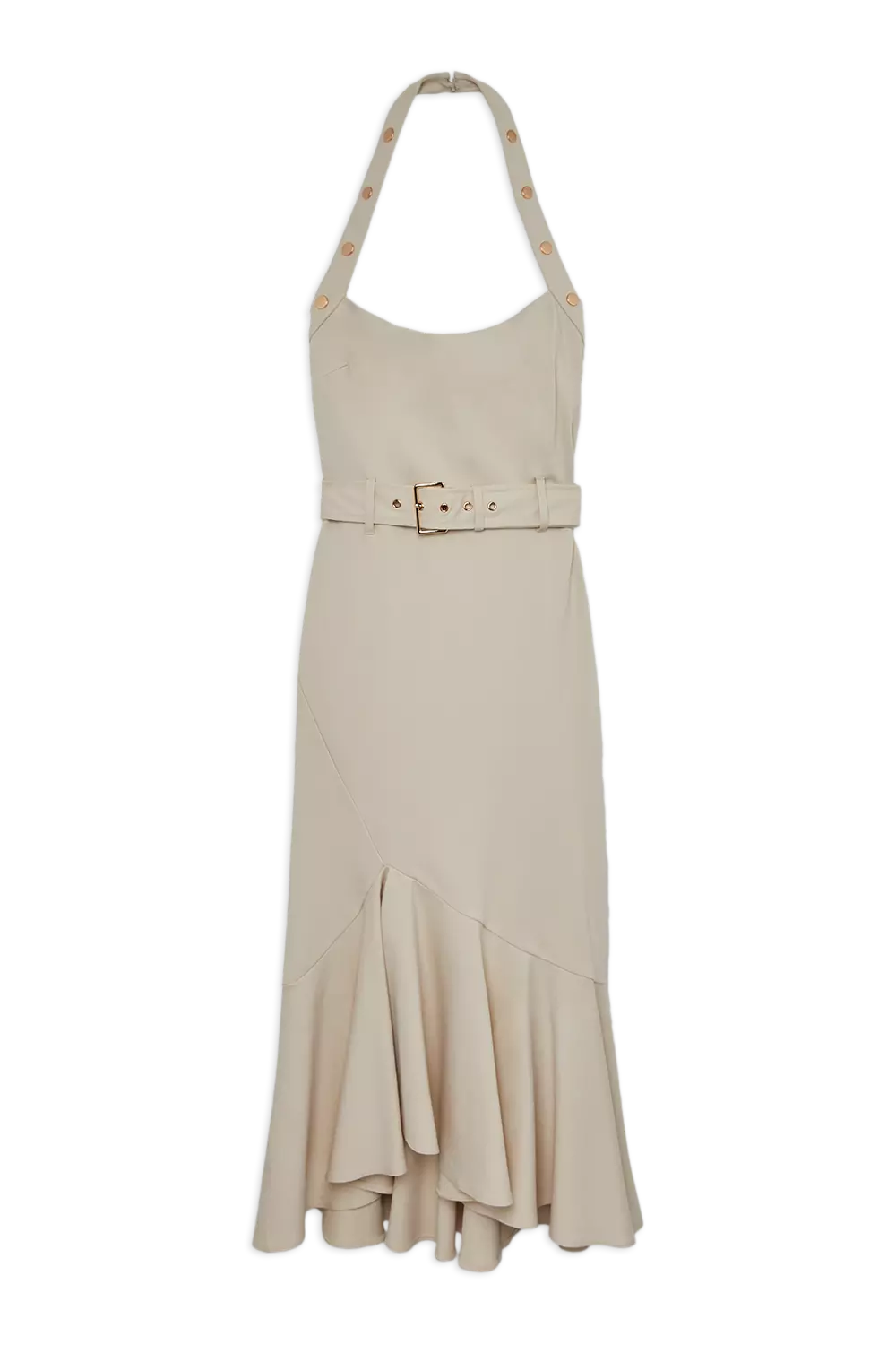 Cream Ponte Jersey Strappy Waterfall Hem Midi Dress  alternative image