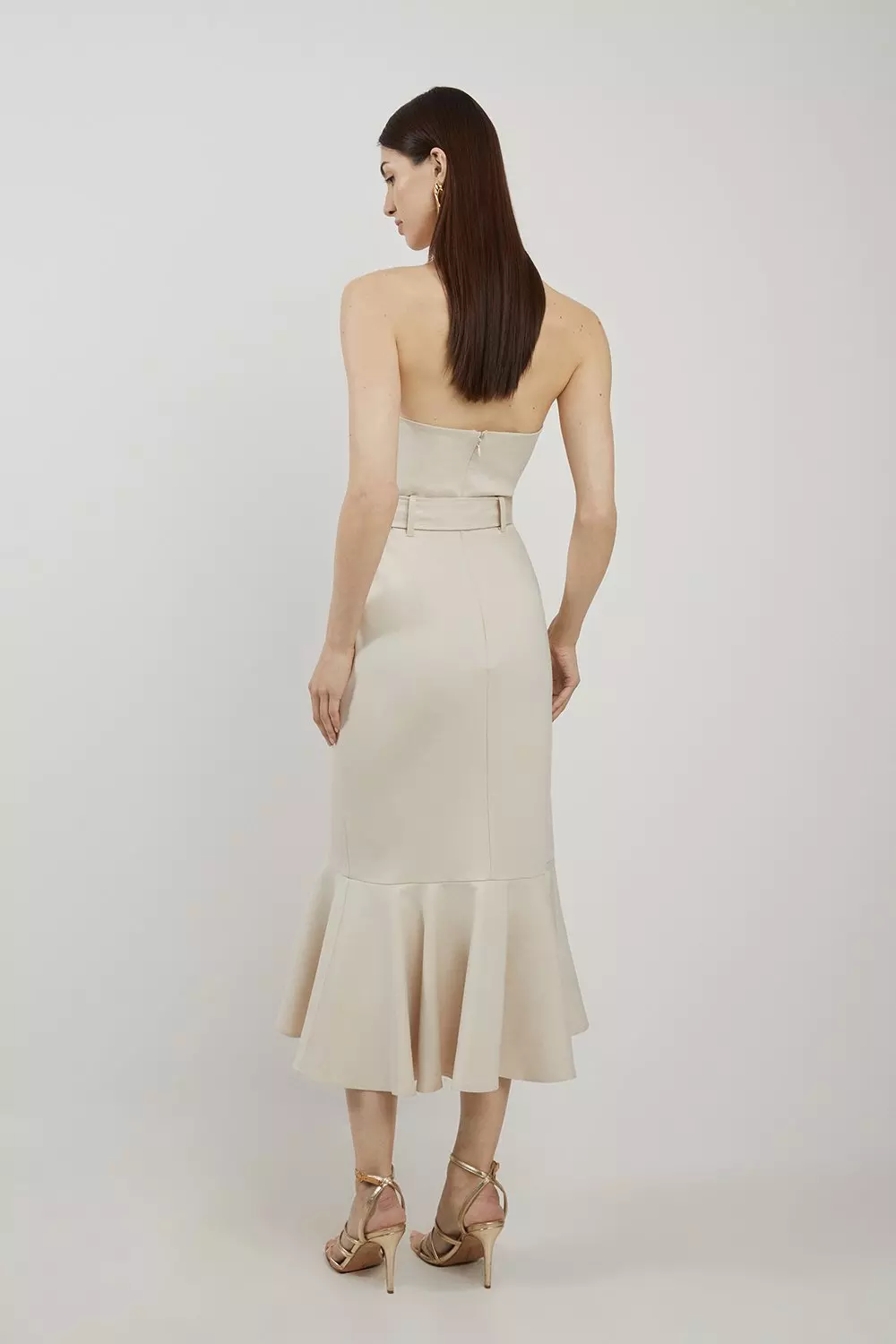 Cream Ponte Jersey Strappy Waterfall Hem Midi Dress  alternative image