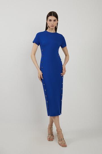 Cobalt Blue Ponte Jersey Hardwear Detail Midi Dress