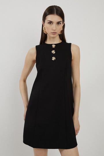Black Ponte Jersey Hardwear Detail Mini Dress