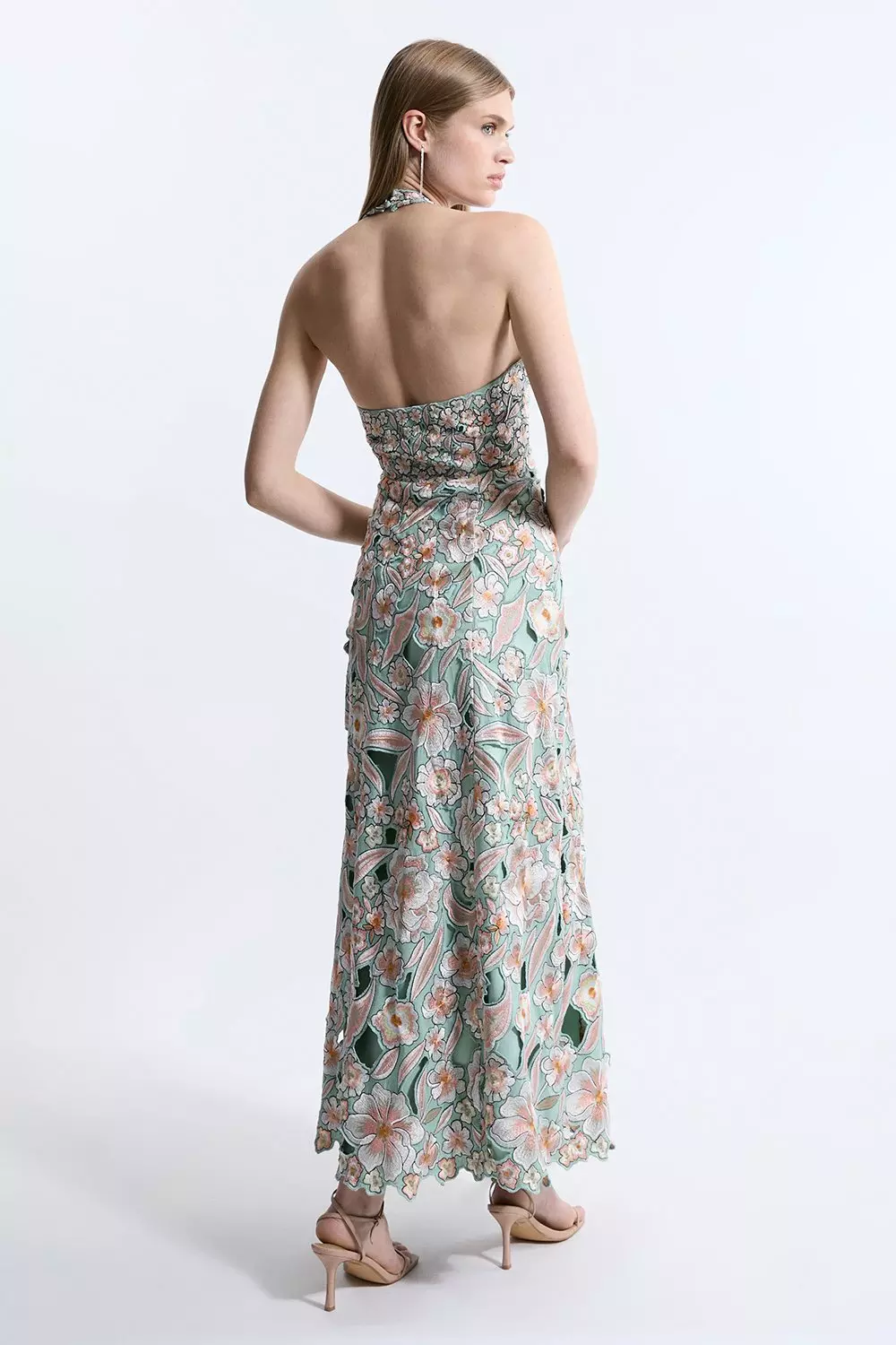 Petite Premium Embroidered Halter Maxi Dress | Karen Millen