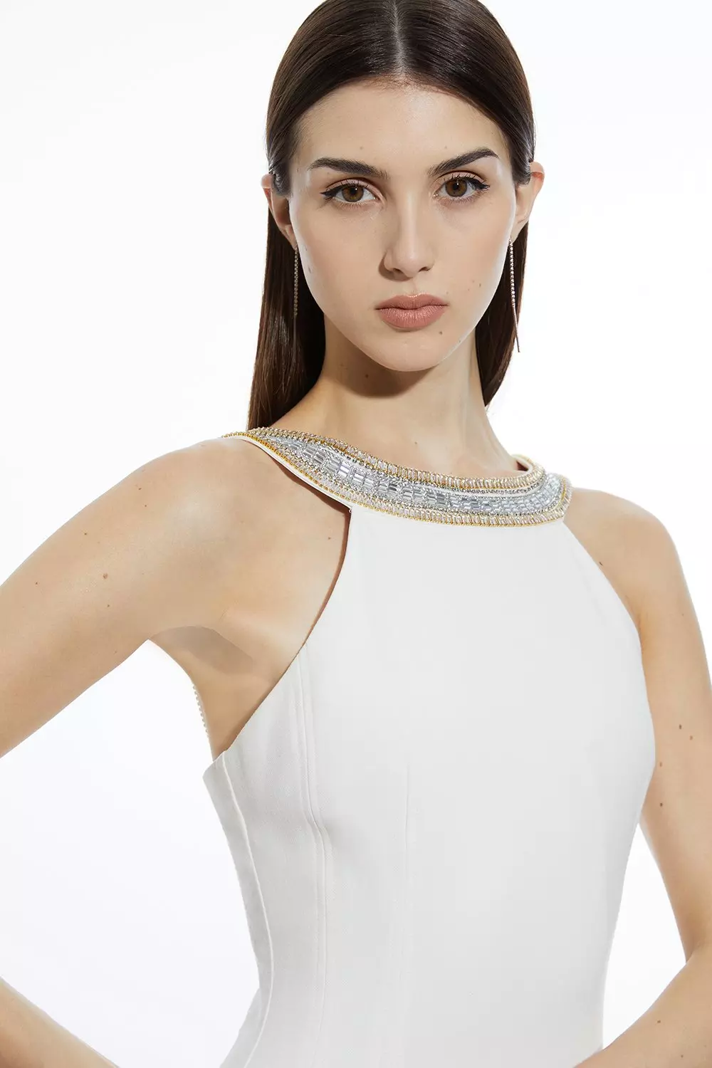 Embellished Straps Full Skirted Tailored Midaxi Dress