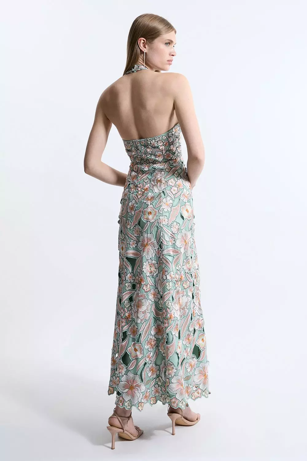 Premium Embroidered Halter Maxi Dress | Karen Millen