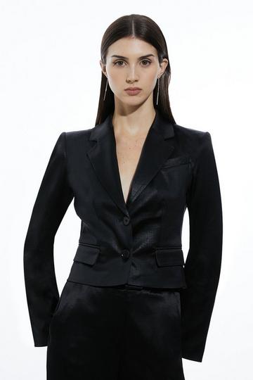 Textured Italian Satin Single Breasted Tailored Blazer black