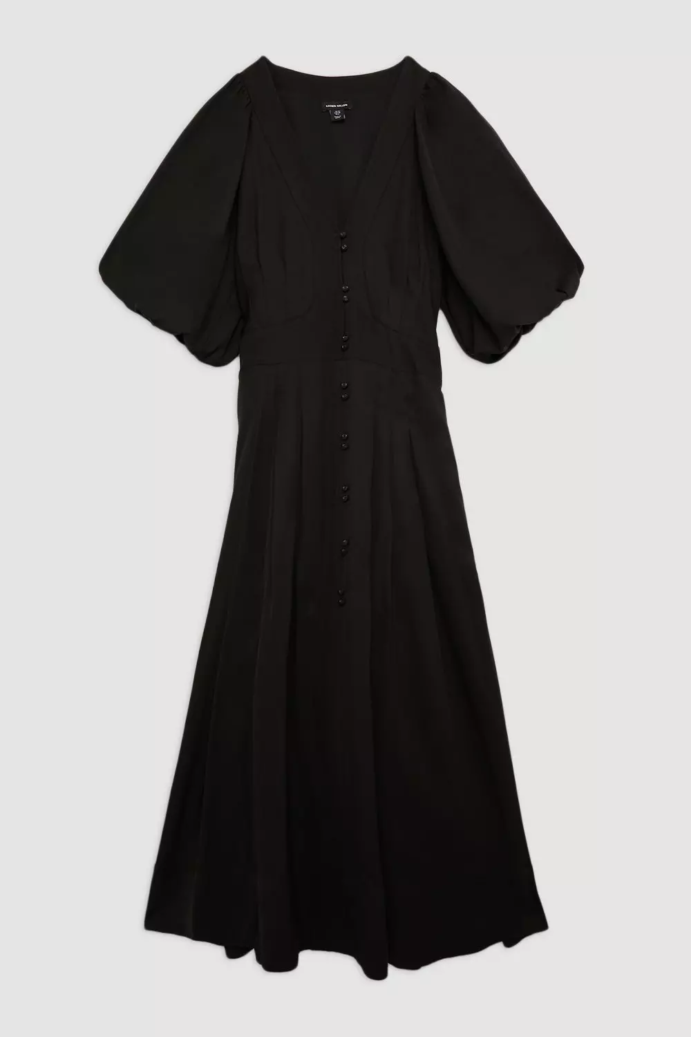 Viscose Linen Puff Sleeve Bow Detail Midaxi Dress | Karen Millen
