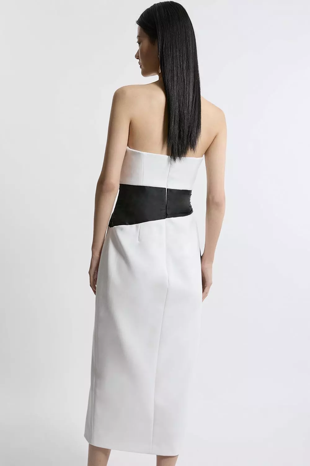 Compact Stretch Taffeta Ruffle Detail Strappy Tailored Midi