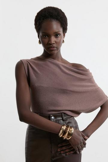 Petite Cashmere Blend Off The Shoulder Knit Top taupe