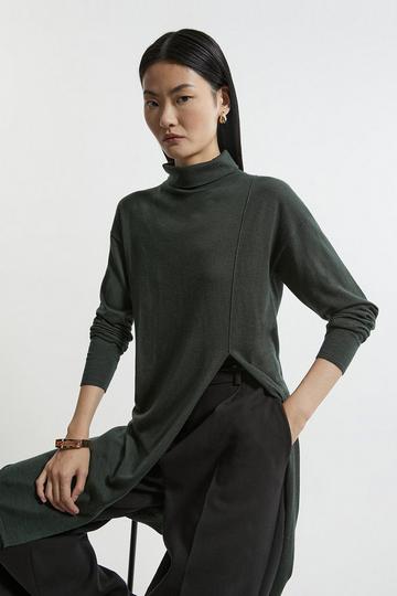 Petite Cashmere Blend Deep Slip Longline Knit Top olive