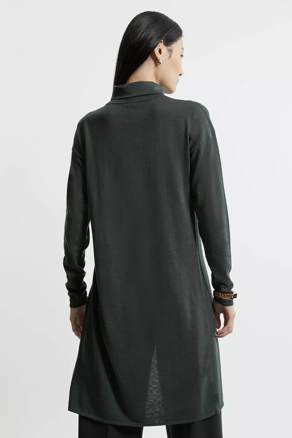 Olive Petite Cashmere Blend Deep Slip Longline Knit Top alternative image