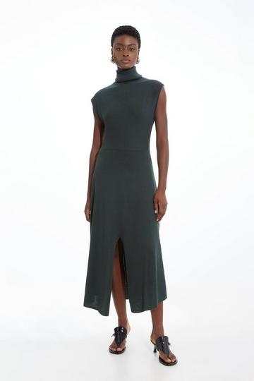 Tall Cashmere Blend Sleeveless Turtleneck Midaxi Knit Dress olive