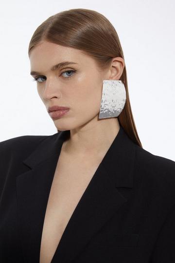 Large Hammered Statement Earring silver