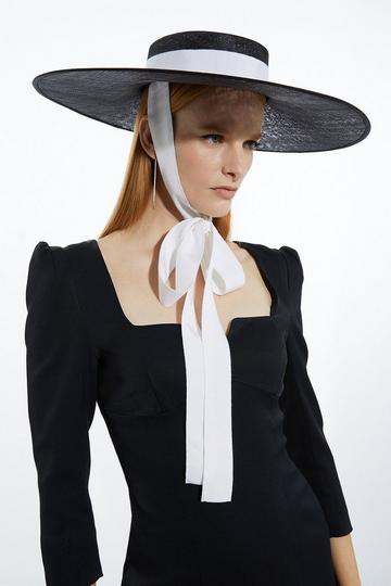 Grosgrain Tie Statement Boater Hat black_white