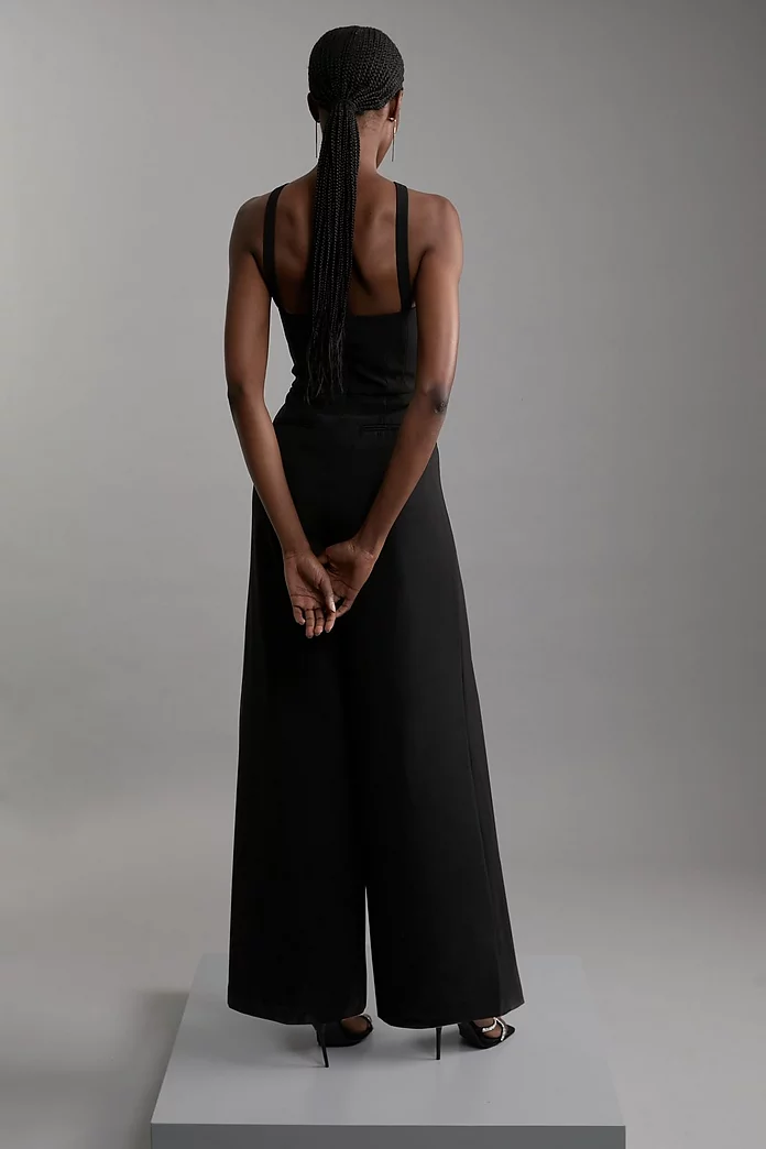 Compact Stretch Viscose Crystal Embellished Rosette Wide Leg Compact Stretch Viscose Crystal Embellished Rosette Wide Leg