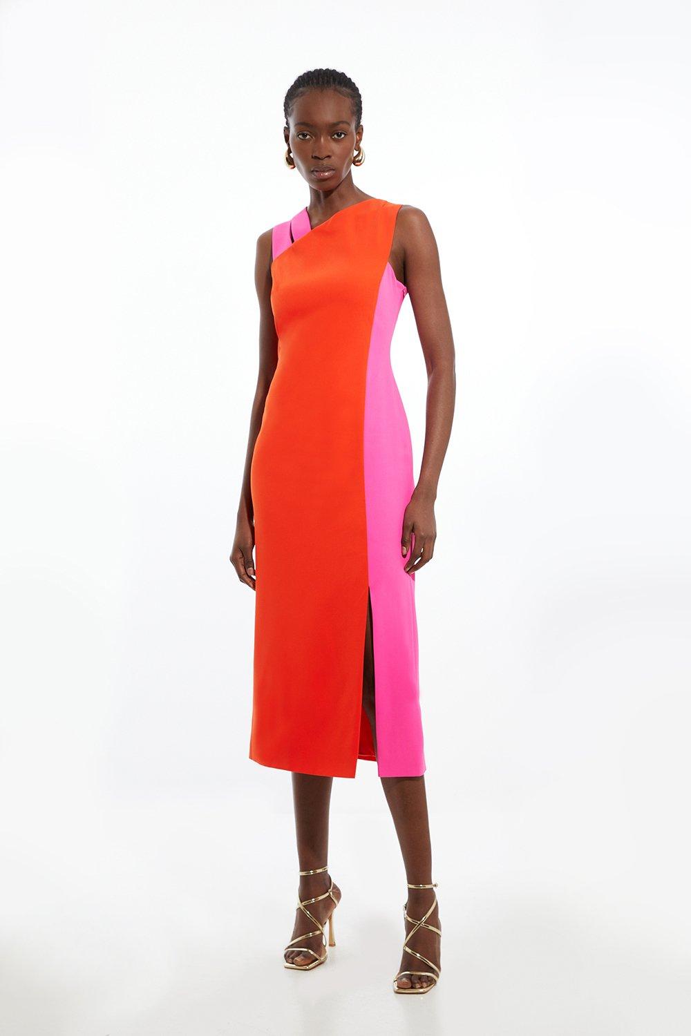 Tall Soft Tailored Colour Block Split Strap Midi Dress - Discount £51