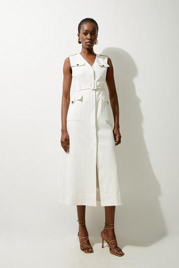 Tall Tailored Safari Belted Midi Dress ivory