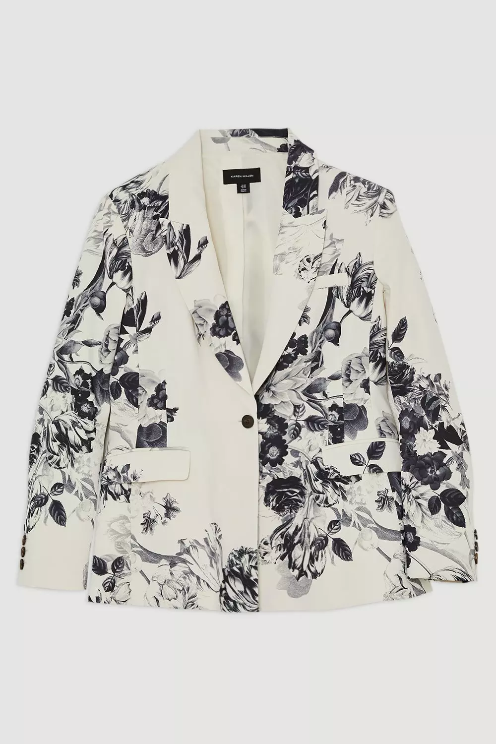 Plus Size Tailored Crepe Mono Floral Single Breasted Blazer Karen Millen