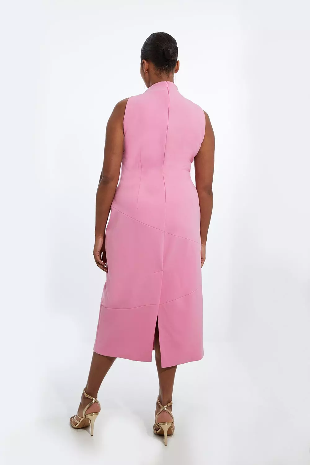 Plus Size Compact Stretch Neck Tie Panelled Midi Dress