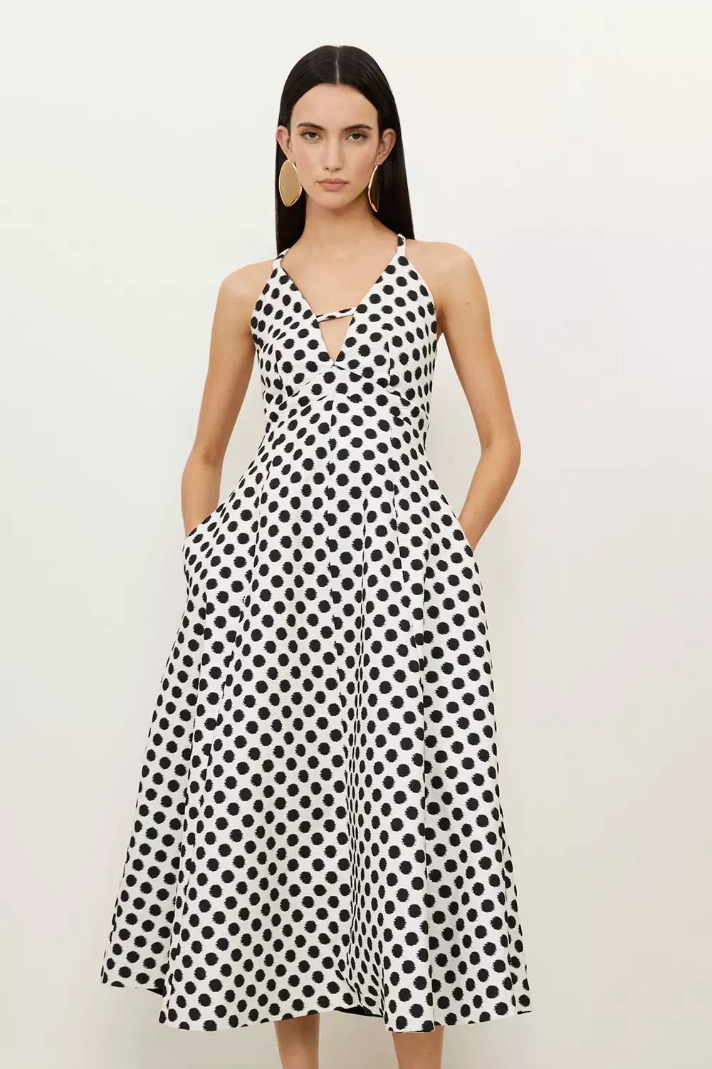 Petite Tailored Jacquard Spot Strappy Midi Dress Karen Millen