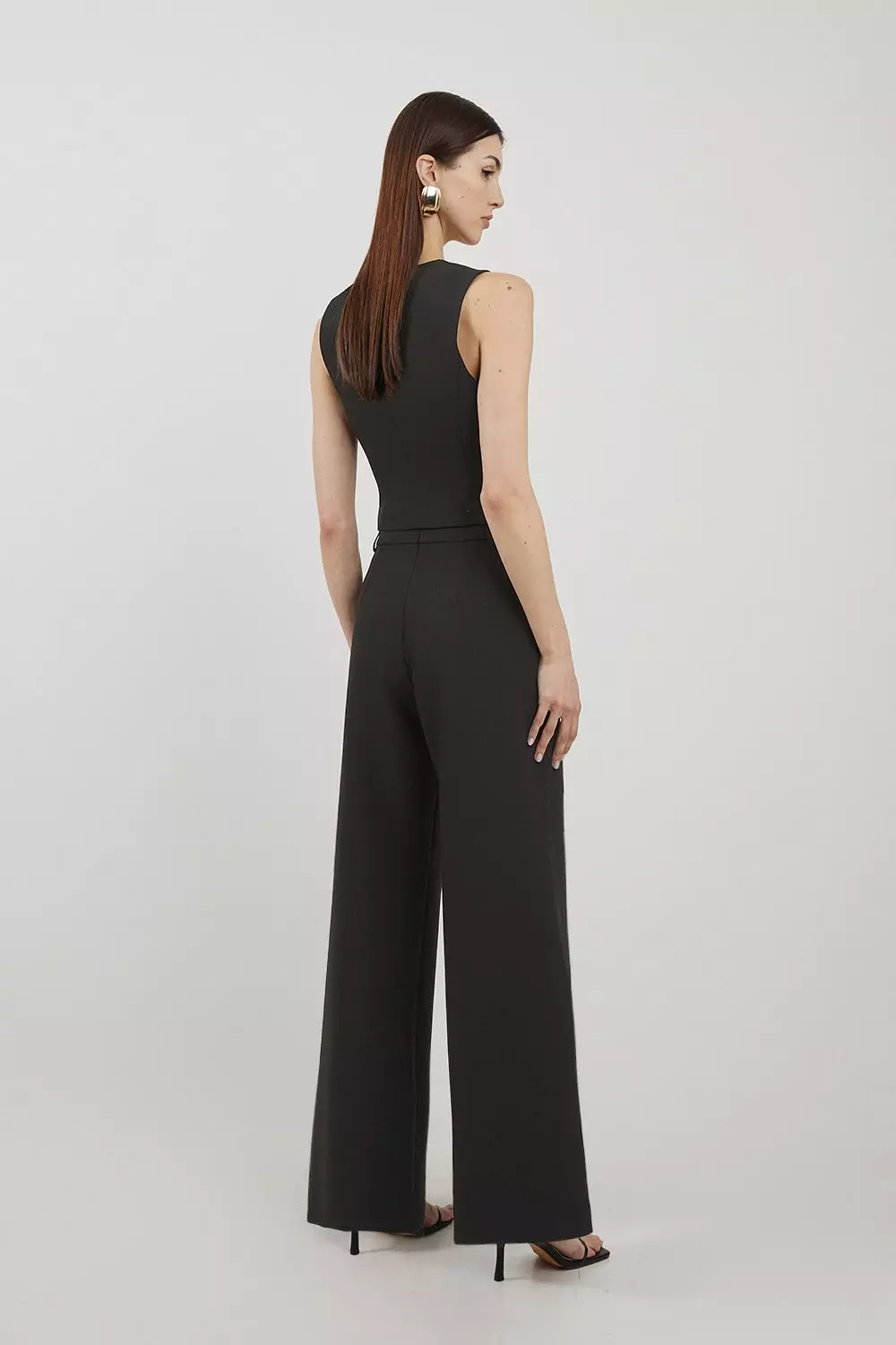 Black Petite Clean Tailored Grosgrain Tipped Wide Leg Trousers alternative image