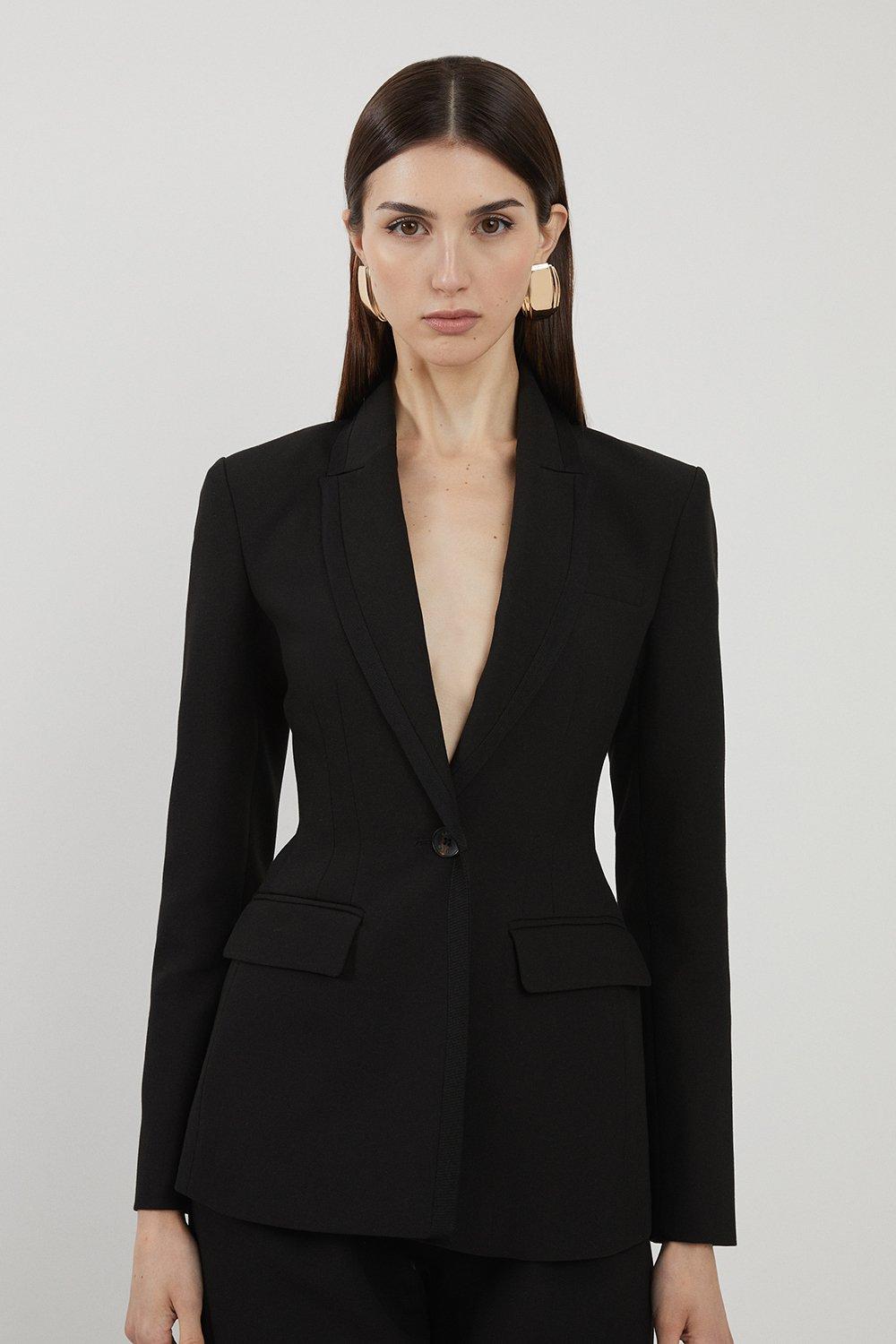 Black Petite Clean Tailored Grosgrain Tipped Single Breasted Blazer