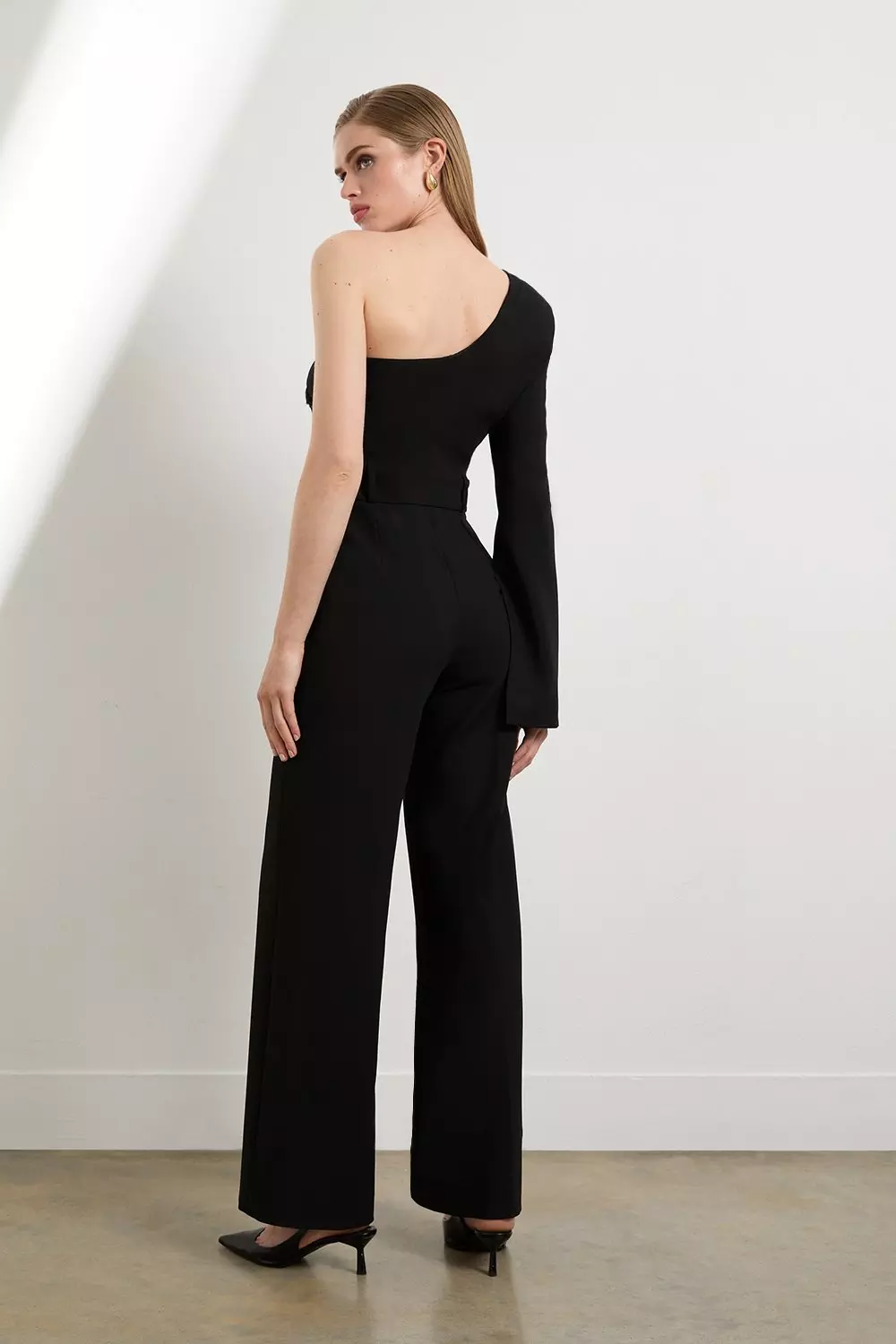 The Founder Petite Compact Stretch One Shoulder Tailored Jumpsuit Karen Millen