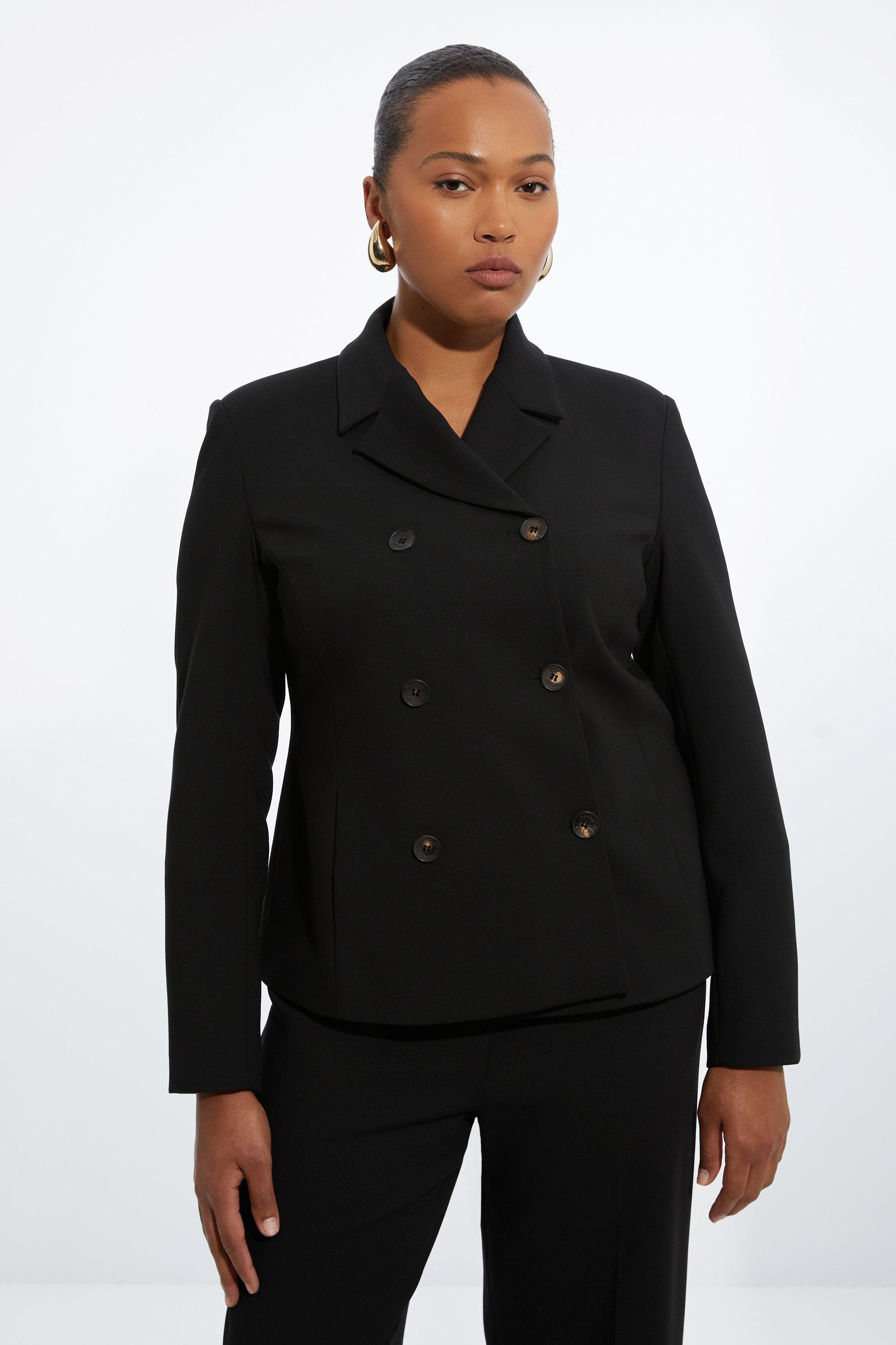 Black The Founder Plus Size Compact Stretch Double Breasted Blazer