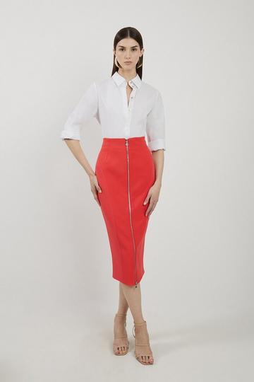 Stretch Crepe Colour Block Panelled Tailored Midaxi Skirt red