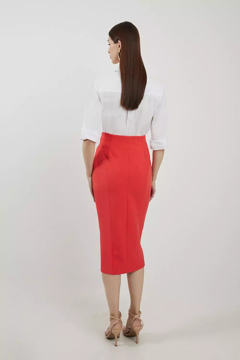 ◆KAREN MILLEN◆ ツイード テーラードペンシルスカート / red Soft Tailored Color Block Midi Dress | Karen Millen