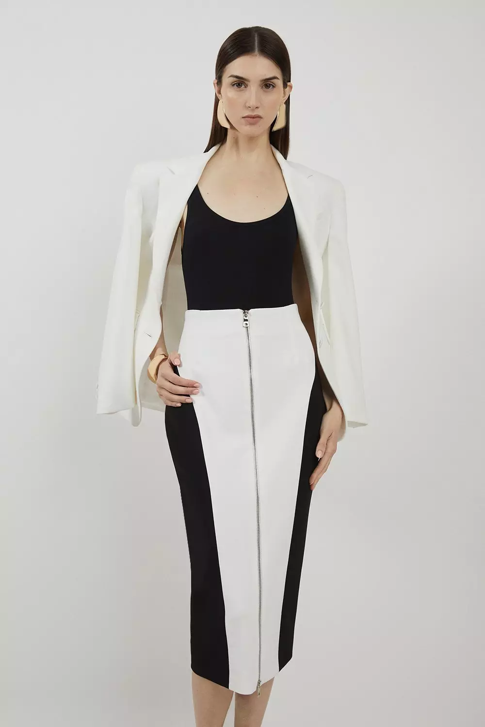 Petite Compact Stretch Colour Block Panelled Tailored Maxi Skirt Karen Millen