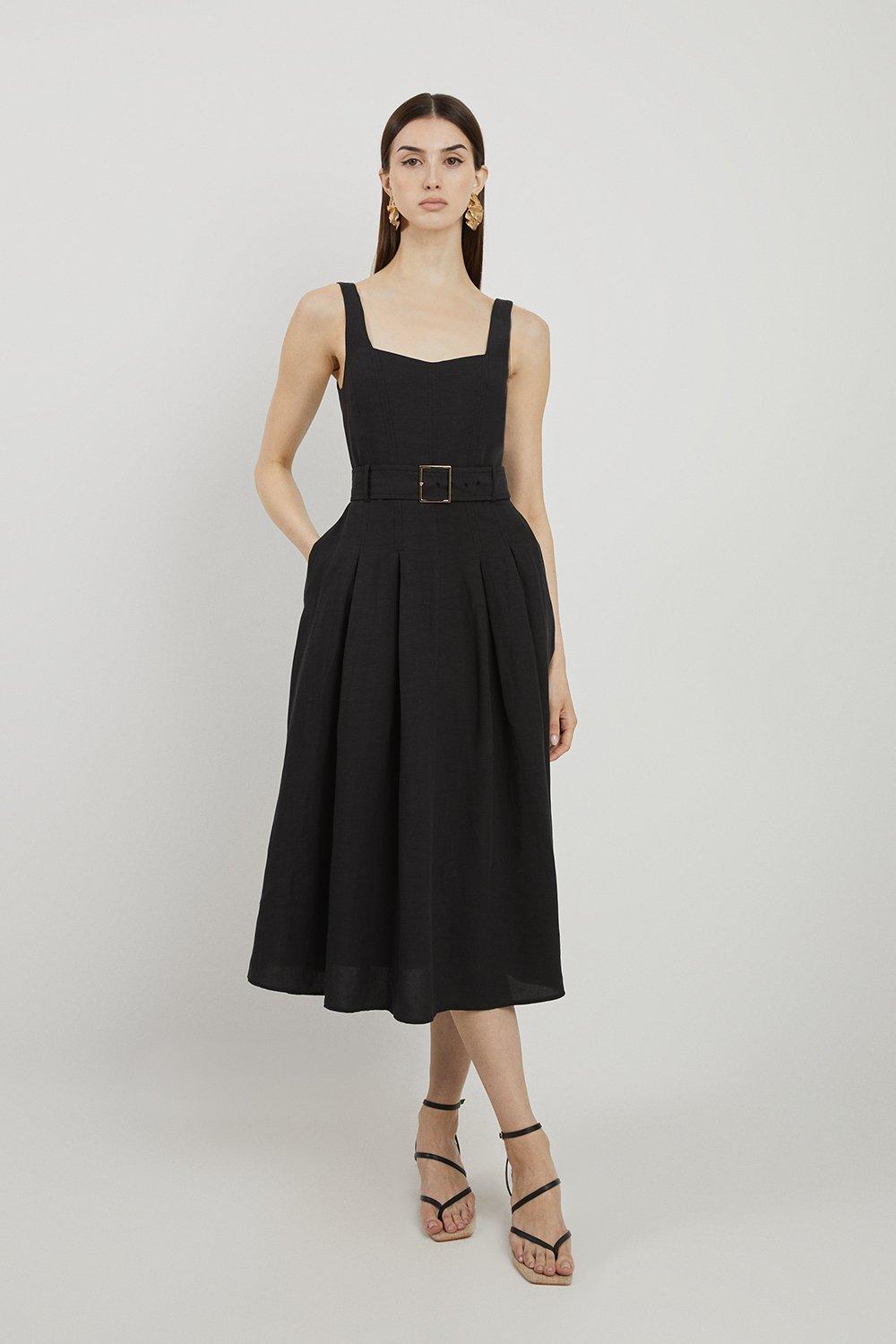 Fluid Tailored Belted Full Skirt Midi Dress - Discount £60