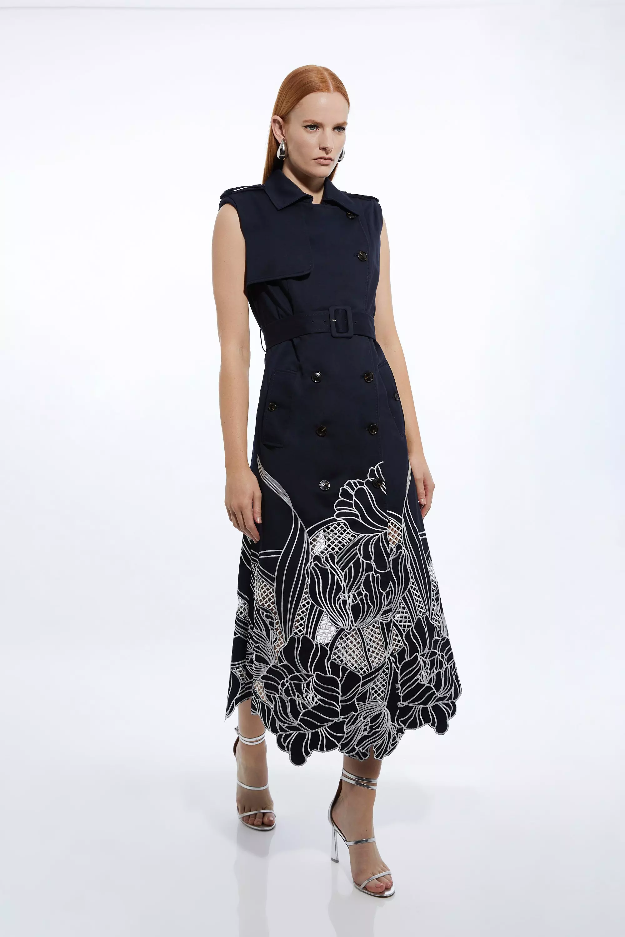 ◆KAREN MILLEN◆ コットン コルセット織り マキシドレス / navy ◇KAREN MILLEN◇ コットン コルセット織り マキシドレス / navy