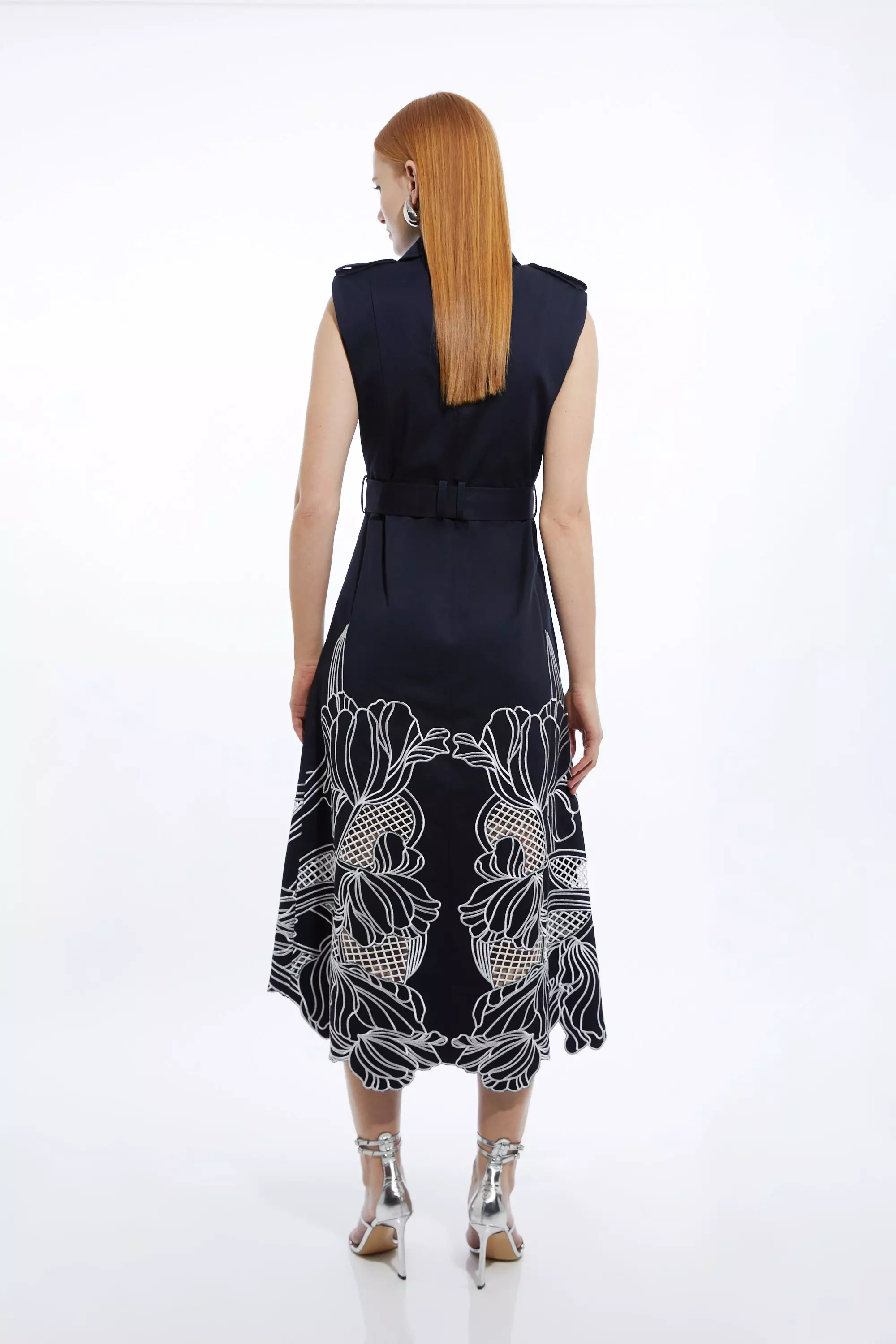 ◆KAREN MILLEN◆ コットン コルセット織り マキシドレス / navy Floral Jacquard Twill Corseted Woven Maxi Dress | Karen Millen