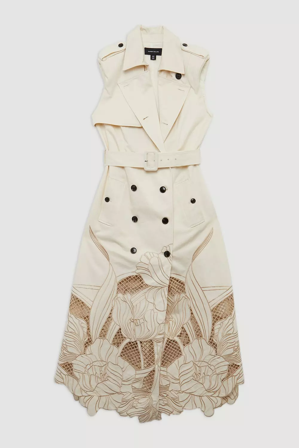 Ivory Tailored Cotton Cutwork Embroidered Belted Trench Style Midaxi Dress alternative image