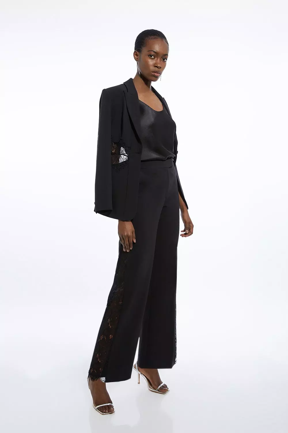 Petite Tailored Lace Detail Single Breasted Blazer | Karen