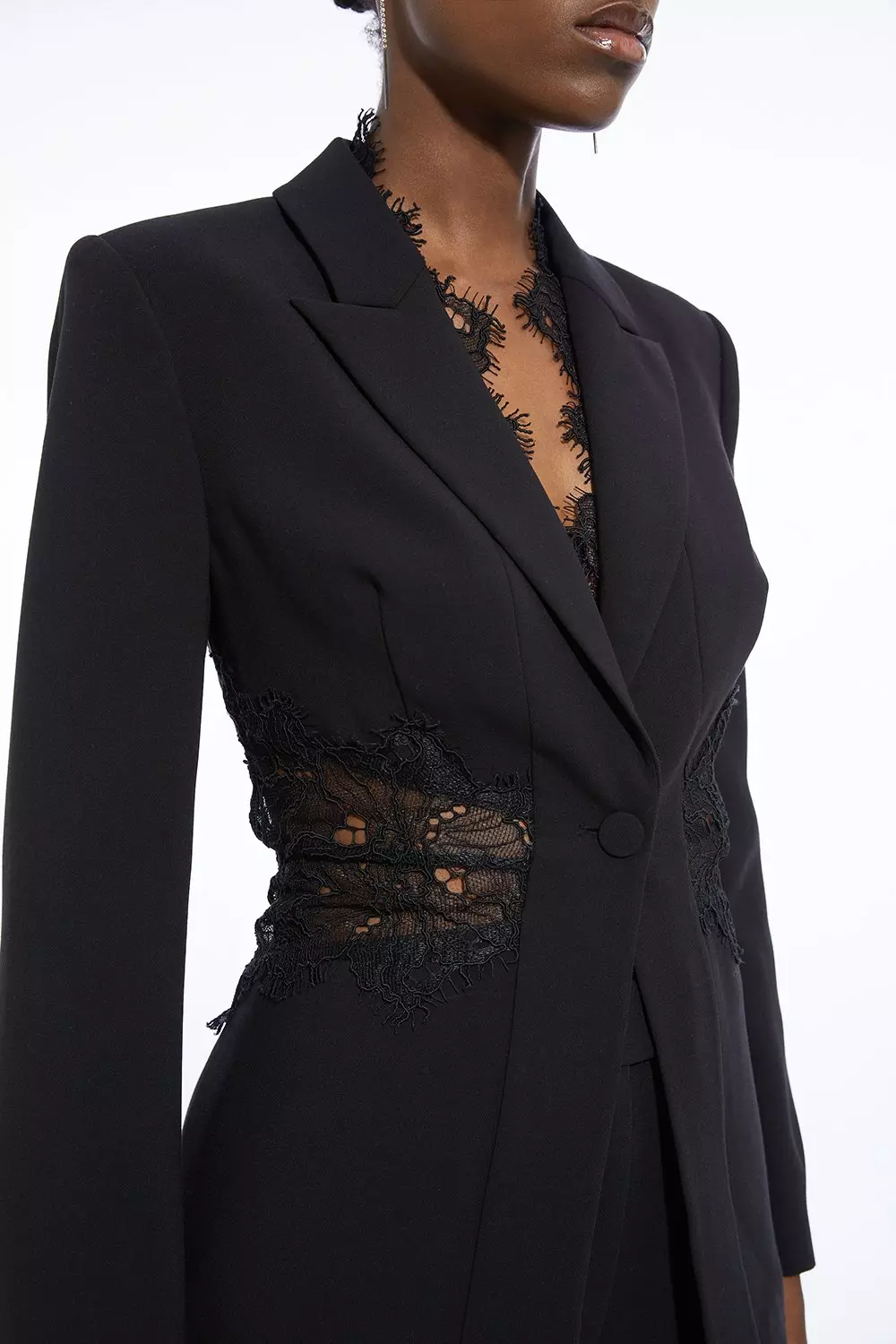 Tailored Lace Detail Single Breasted Blazer | Karen Millen