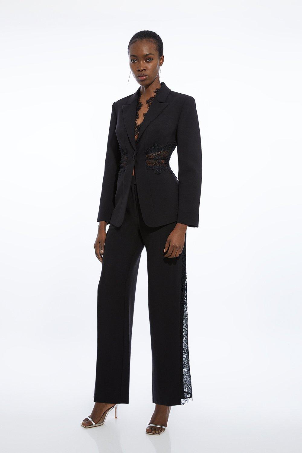 Tailored Lace Detail Straight Leg Pants | Karen Millen