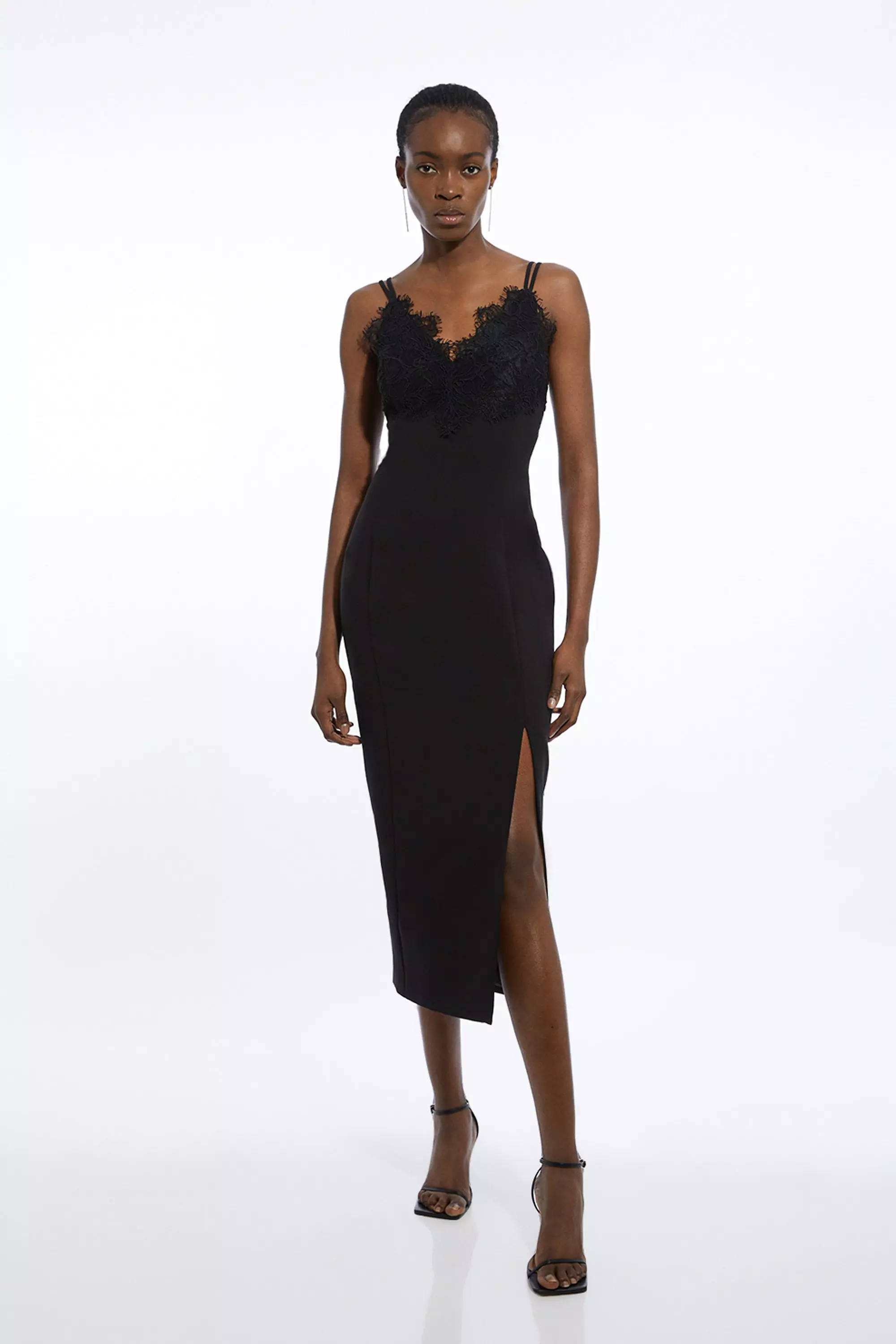 【Karen Millen】アイレットトリム レザーペンシルドレス Petite Tailored Lace Detail Midi Pencil Dress | Karen Millen