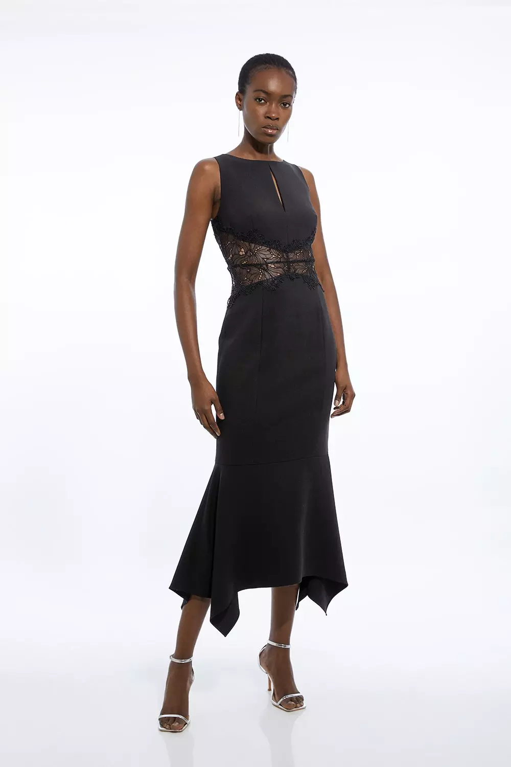 Tailored Lace Waist Detail Midi Dress Karen Millen
