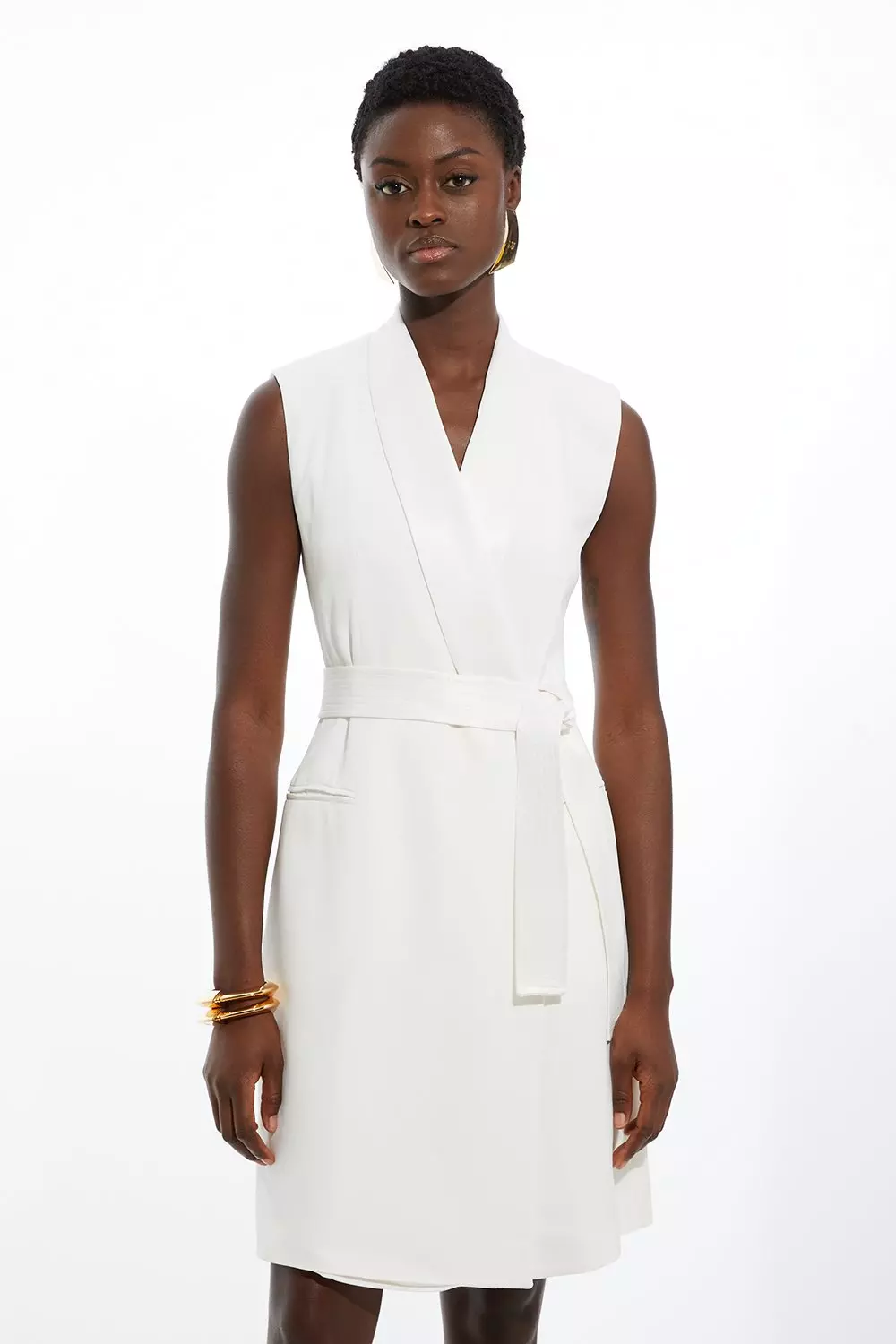 Tall Satin Back Crepe Sleeveless Tuxedo Tailored Wrap Mini Dress Karen Millen