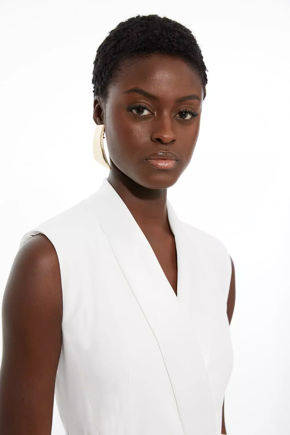 Tall Satin Back Crepe Sleeveless Tuxedo Tailored Wrap Mini