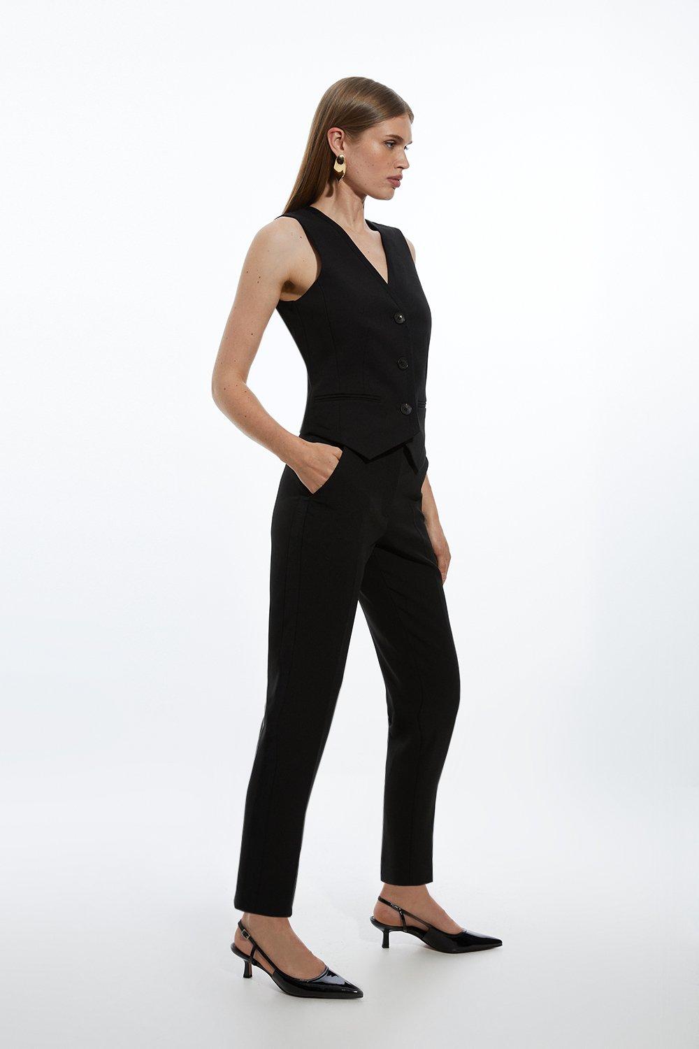 Black Clean Tailored Grosgrain Tipped Slim Leg Pants